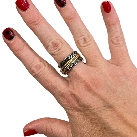 PZ Israel Sterling Silver Floral Spinner Ring Band - Picture 9 of 10